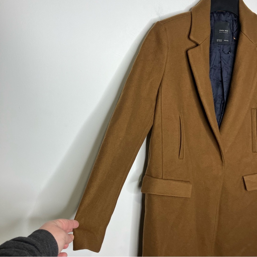 Zara Basics Camel Colored Wool Blend Midi Coat On… - image 3